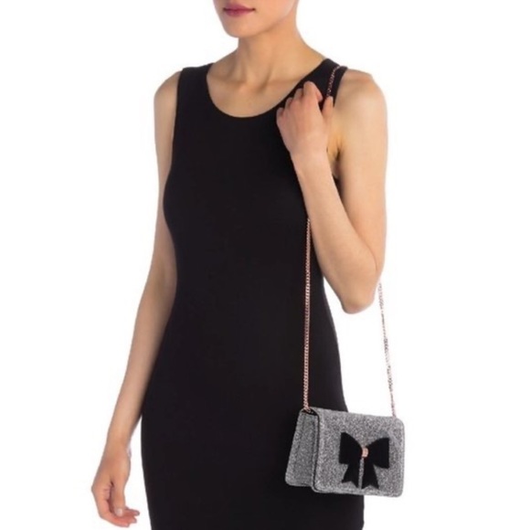 NWOT Ted Baker London Jeminna Velvet Bow Evening Bag Metallic Clutch Crossbody - Picture 13 of 14